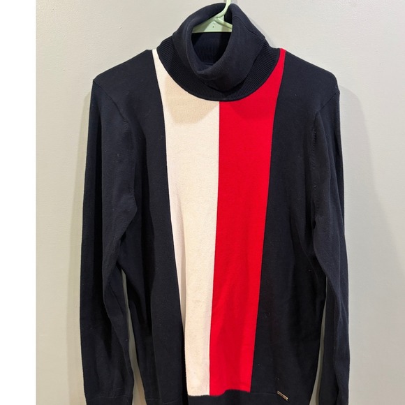 Tommy Hilfiger Sweaters - Tommy Hilfiger Womens Colorblock Turtleneck Sweater Navy Blue Red White Large